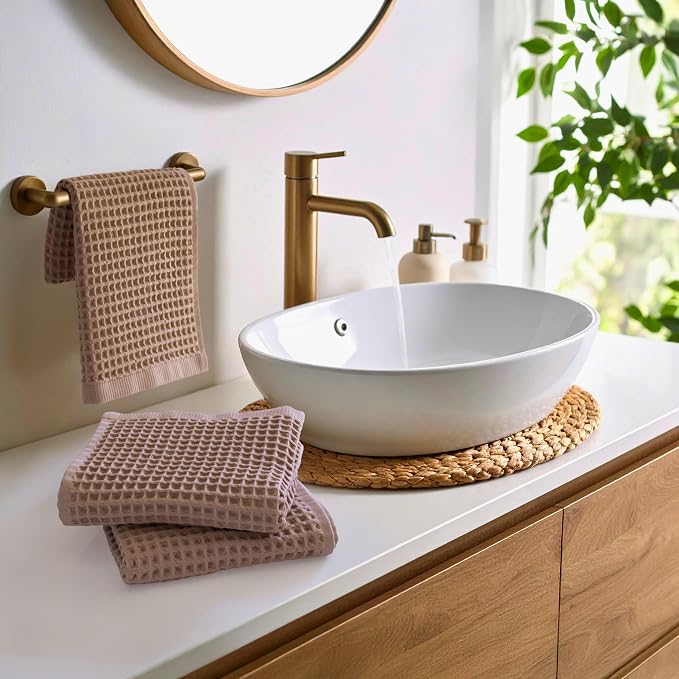 PÜSKÜL Waffle Kitchen & Hand Towel Organic 100% Turkish Cotton Set of 3 Beige - Image 2