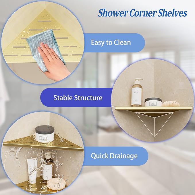 Neodrain 10 Inch Golden Corner Shower Shelves, 304 Stainless Steel Shower - Image 3