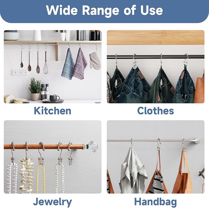 Titanker Shower Curtain Hooks Rings, Rust Resistant Metal Double Glide Shower - Image 5