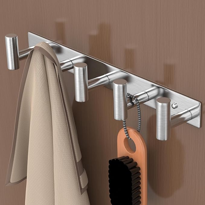 HUFEEOH Silver Coat Hooks Wall Mount, T Shaped 5 Hooks Stainless Steel Wall - Image 5