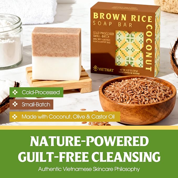 Brown Rice & Coconut Milk 2-in-1 Luxurious Natural Soap Bar | Gentle - Image 8