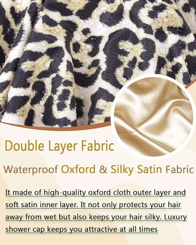 Large Shower Caps for Women Reusable Waterproof Satin Lined Shower Cap - Image 3