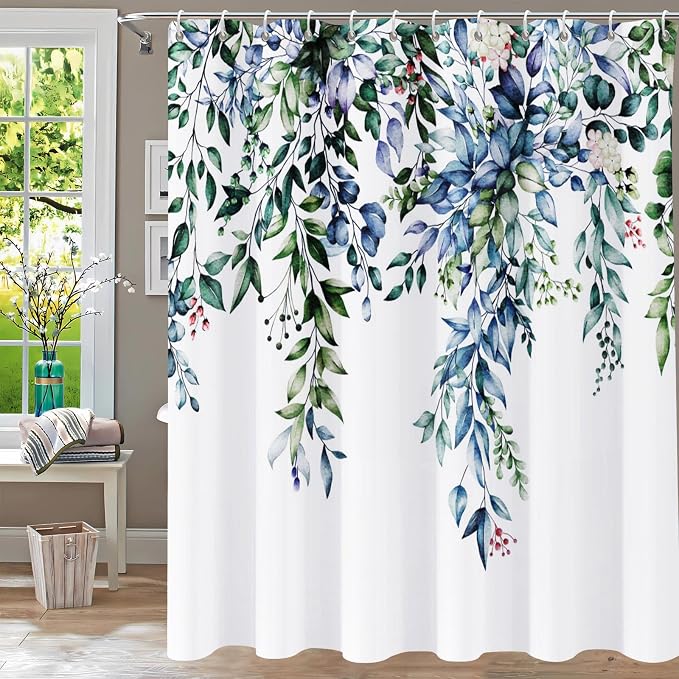 Shower Curtain, Watercolor Green Leaf Shower Curtain Sets Waterproof Plant by YiarTaan