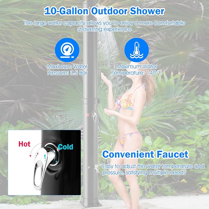 Giantex 7.2 FT 10 Gallon 2-Section Solar-Heated Outdoor Shower, Pool Shower - Image 7