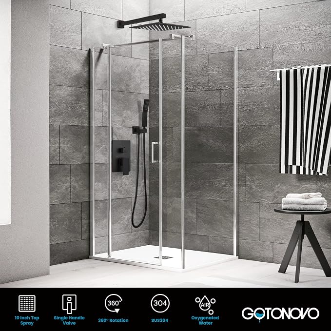 gotonovo Rainfall Bathroom Shower System Rain Shower Head and Handle Set Wall - Image 5