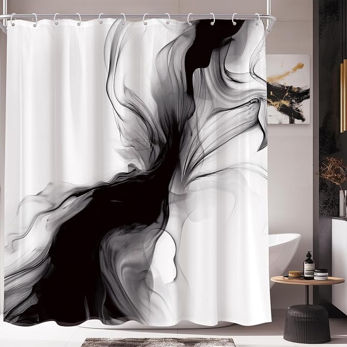 Cinbloo Black and White Marble Shower Curtain 72Wx72H Abstract Modern Neutral - Image 2