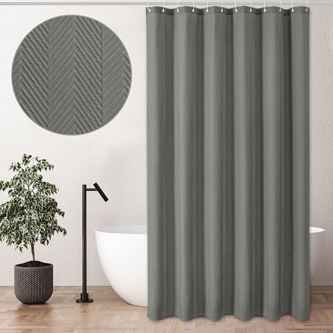 Gibelle Grey Shower Curtain, 3D Embossed Textured Herringbone Fabric Shower by Gibelle