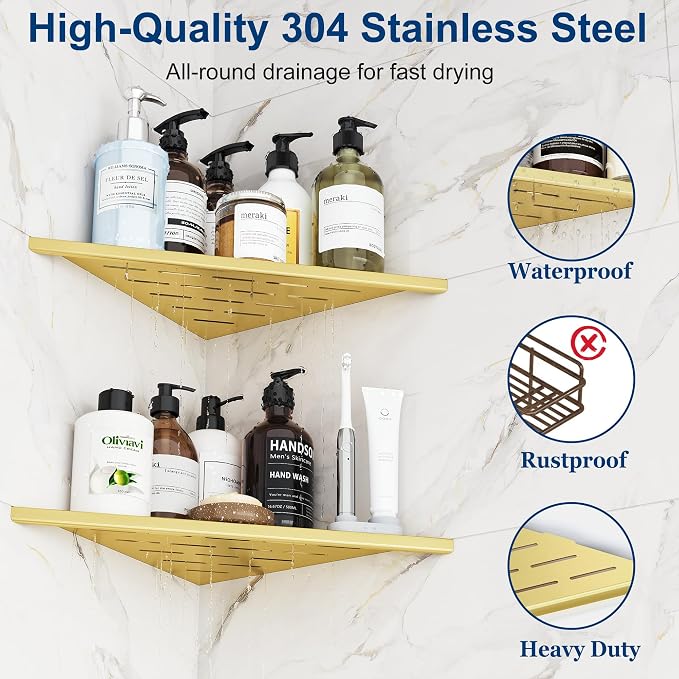 Corner Shower Shelves, 12” Recessed Tile Shower Shelf, 304 Stainless Steel - Image 7