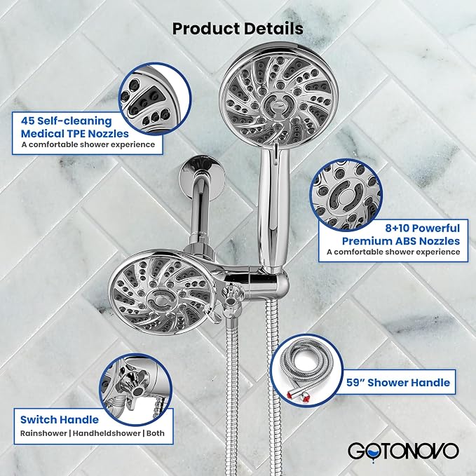 gotonovo Dual 2 in 1 Shower Head Kit High Pressure Combo System Shower Faucet 6 - Image 8