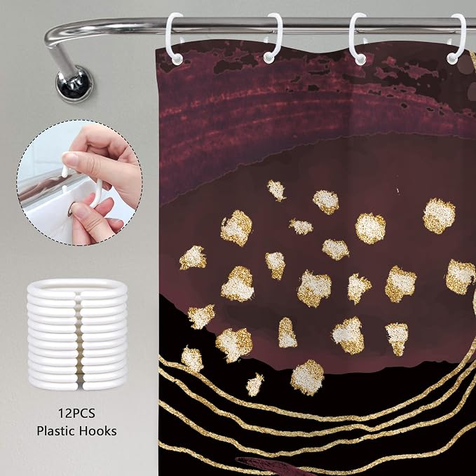 Black Burgundy Boho Shower Curtain 72Wx72H Mid Century Modern Abstract - Image 4