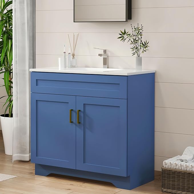 24/30/36IN Bathroom Vanities-Bathroom Sink Cabinet, Equipped Ceramic Sink by LDarqeer