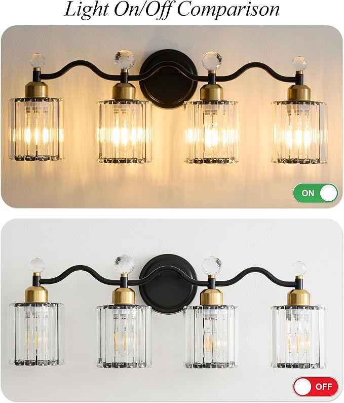 Modern Crystal Bathroom Vanity Light, Balck and Gold 4-Lights Bathroom Light - Image 7
