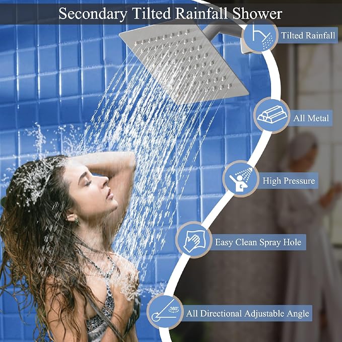 Brushed Nickel Shower System, Knob Switch Diverter Shower Faucet Set - Image 5