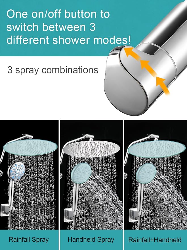 Cobbe 12 Inch All Metal Rain Shower Head, Dual Shower Heads - Image 5