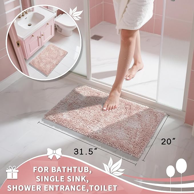 Yimobra Chenille Bathroom Rugs Non Slip, Extra Thick Soft Absorbent Bath Rug - Image 2