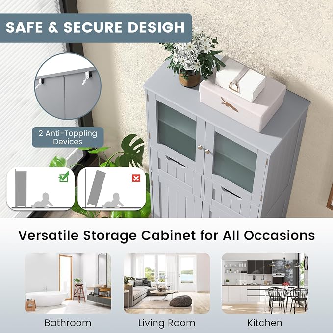 COSTWAY Bathroom Storage Cabinet, Freestanding Bathroom Organizer - Image 5