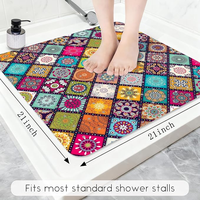 Bathtub Mat Non Slip, Bohemia Square Bath tub Mat Shower Floor Mat - Image 2
