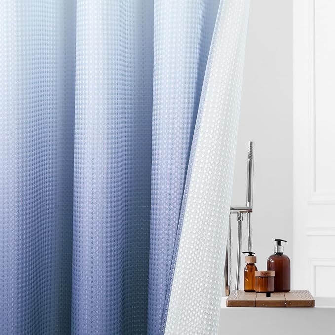 MitoVilla No Hooks Required Navy Blue Shower Curtain Liner Set, Modern Blue - Image 5