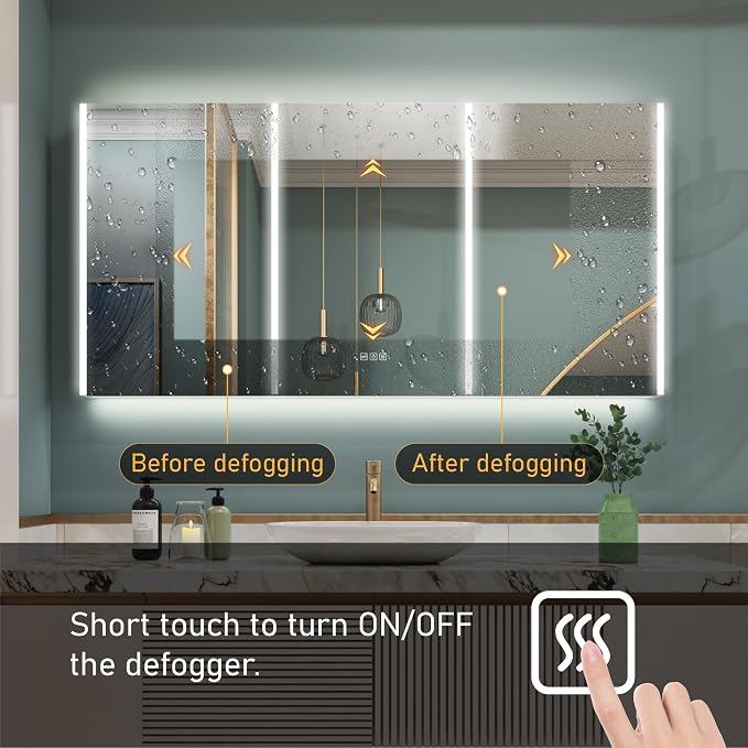 WELLFOR 60" x 30" LED Mirrored Bathroom Cabinet, Mirror Medicine Cabinet - Image 4