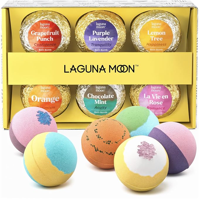 Lagunamoon Bath Bombs Gift Set, 6 Piece XXL Handmade Fizzy Shower Bombs by LagunaMoon