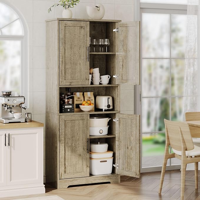 IDEALHOUSE Pantry Cabinet, Freestanding Cupboard, Tall Storage Cabinet - Image 2