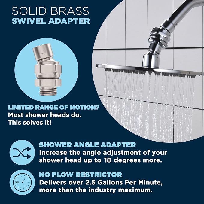 HammerHead Showers® Solid Metal Shower Head Swivel Ball Adapter, Brushed Nickel - Image 7