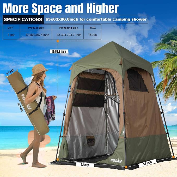 Camping Shower Tent Deluxe Changing Room Easy Set Up Privacy Shelter, Large - Image 3