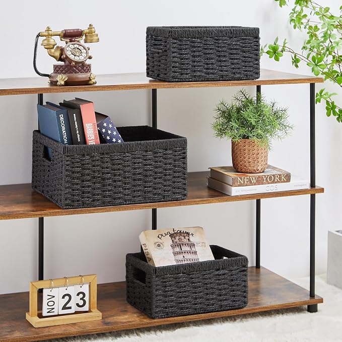 Vagusicc Wicker Storage Basket, Hand-Woven Paper Rope Storage Baskets - Image 3