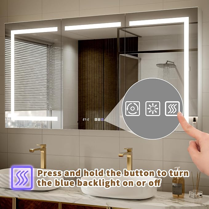 Lighted Medicine Cabinet with Mirror, Stepless Dimming & Defog, Wide Open - Image 5