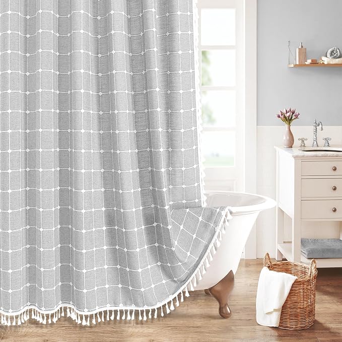 MitoVilla Grey Boho Shower Curtains by MitoVilla