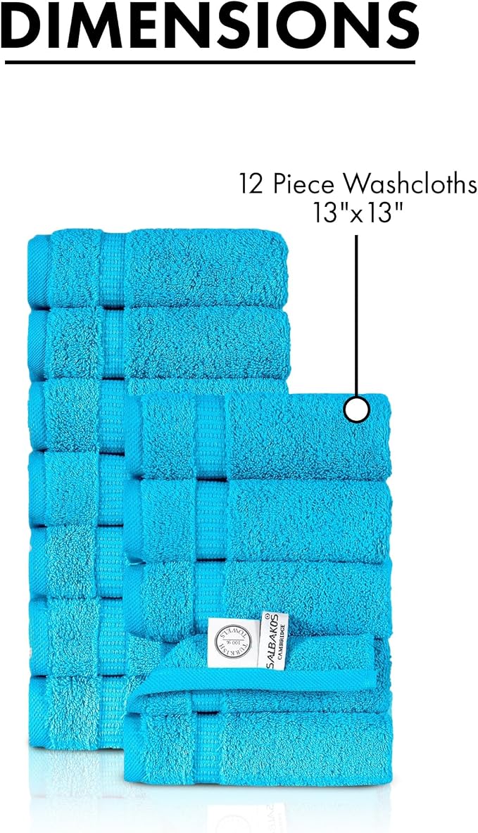 SALBAKOS 100% Turkish Cotton Washcloth Set of 12 13x13 inch | Heirloom Quality - Image 6