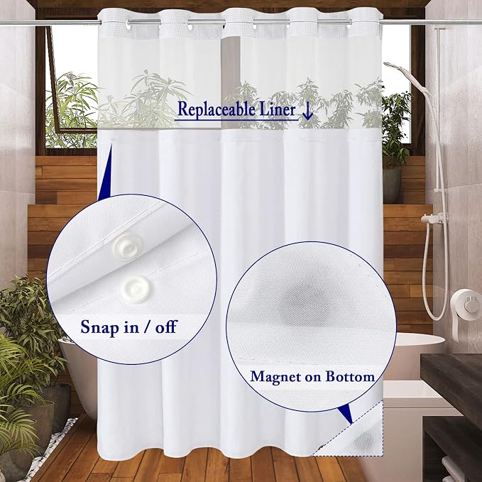 Gibelle Long Shower Curtain 72x80, Waffle Weave Bathroom Shower Curtain - Image 3