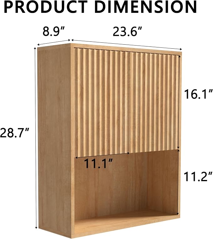 Fluted Bathroom Wall Cabinet Over The Toilet Storage, Wall Mounted Cabinet - Image 3