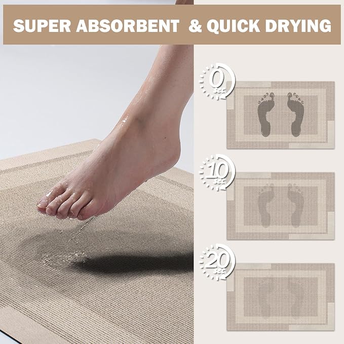 Non Slip Bath Mat, Rubber Backing Ultra Thin Bathroom Rugs Fit Under Door Quick - Image 5