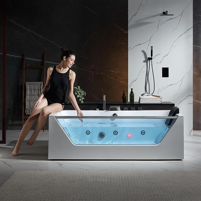 Empava Acrylic Whirlpool Bathtub, 71-Inch Jetted Bathtub - Image 7