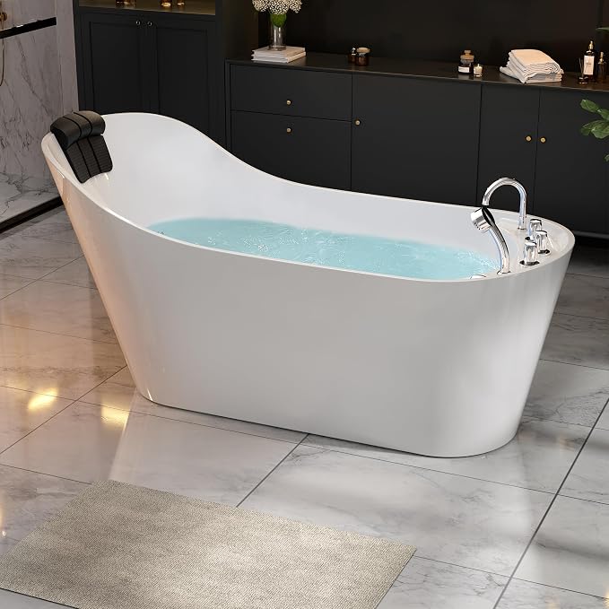 Empava 67 in. Acrylic Freestanding Bath Tub Hydromassage Gracefully Oval Shaped - Image 2