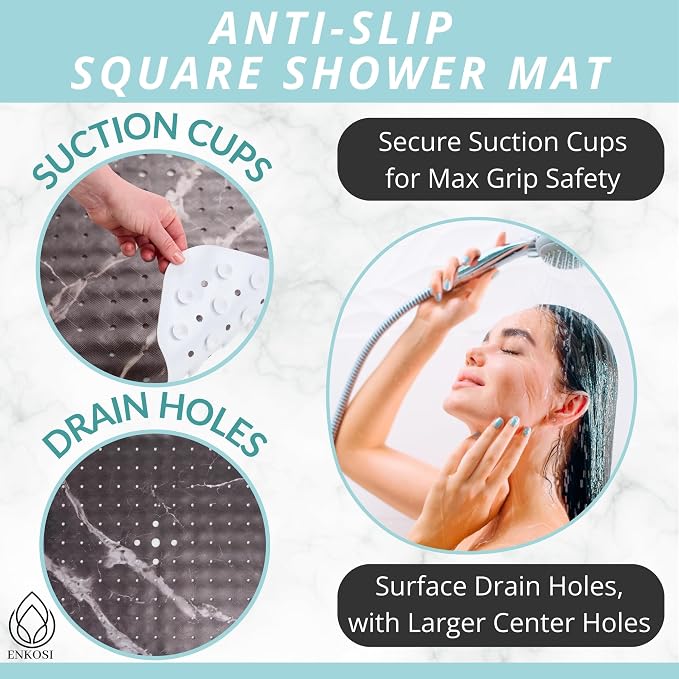 ENKOSI Square Shower Mat 21 x 21 – Anti Slip Shower Mat - Image 3