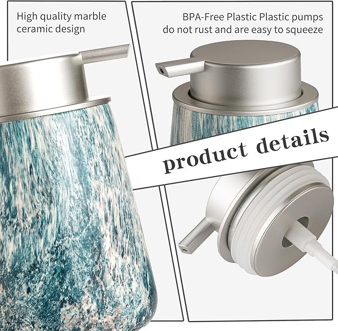 Enra Ceramic Hand Soap Dispenser, 12 oz Blue Lotion Dispenser Bathroom Liquid - Image 6