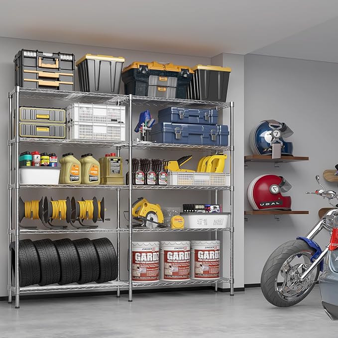 5 Tier Storage Racks Shelving, Heavy Steel Pantry Shelves, Adjustable Wire - Image 2