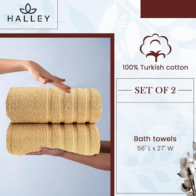 HALLEY Turkish 2 Pack Premium Bath Towels 650 GSM Highly Absorbent Super Soft - Image 2