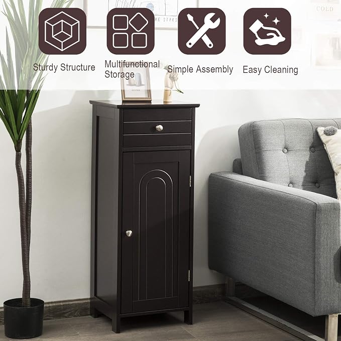 DORTALA Bathroom Floor Cabinet, Free-Standing Wooden Floor Storage Cabinet - Image 4