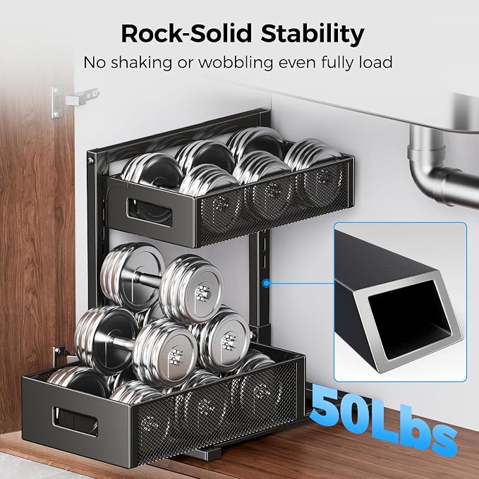 2 Pack Under Sink Organizer, Adjustable Height Under Sink Organizers and Storage - Image 4