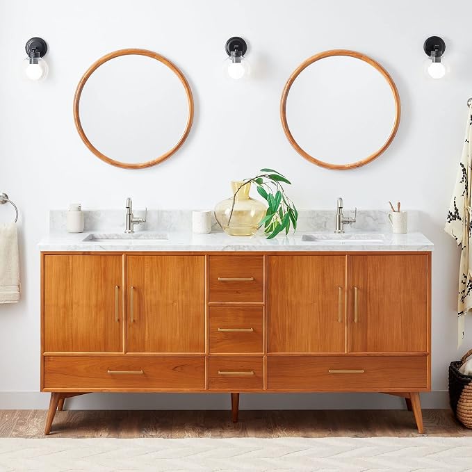 Signature Hardware 953363-72-RUMB-1 Novak 72" Freestanding Teak Double Basin by SignatureHardware