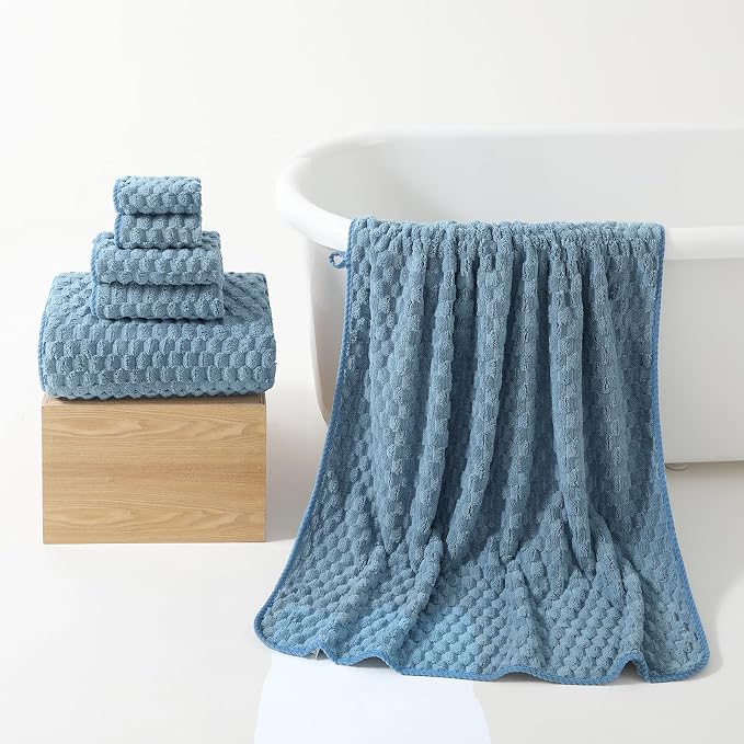 REDKISS Blue Microfiber Bath Towels Set of 6-35x70 Inches Oversized Bath Sheets - Image 8