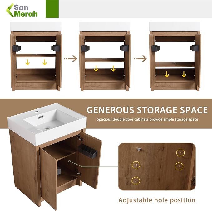 24 inch Bathroom Vanity with Sink, Bathroom Vanity Cabinet W/Resin Sink - Image 6