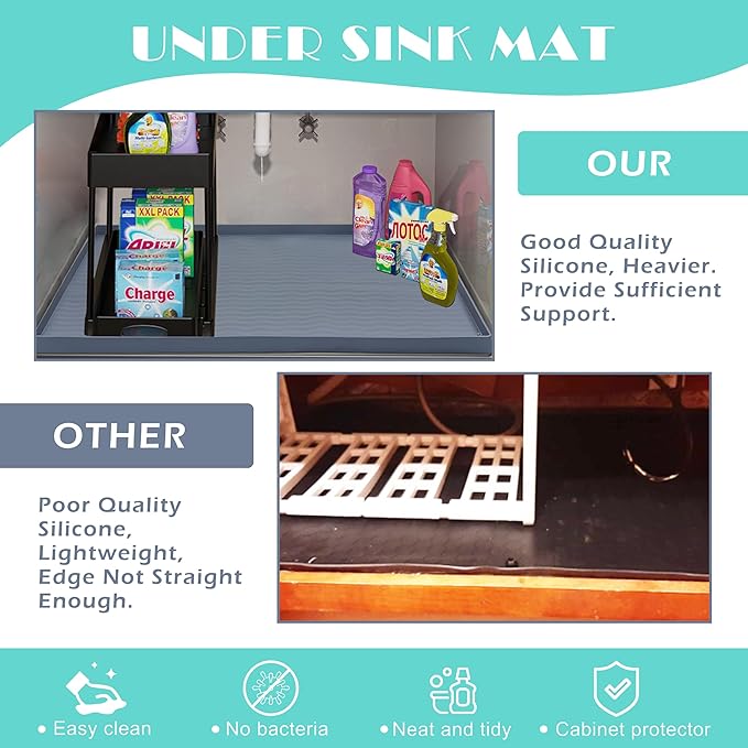 URMONA Waterproof Silicone Under Sink Mat 31'' x 22'' Shelf Liner - Image 5