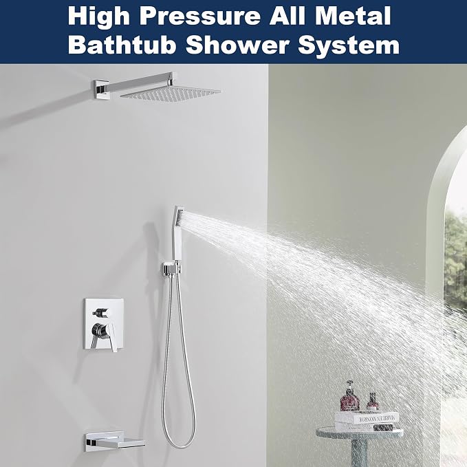 Shower System with Tub Spout, All Metal Bathtub Shower Faucet Set with High - Image 2