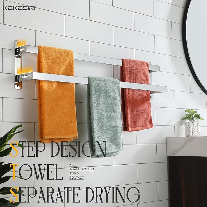 KOKOSIRI Towel Bars Bath Towel Holders 32 Inches Chrome Bathroom 2-Tiers Ladder - Image 4