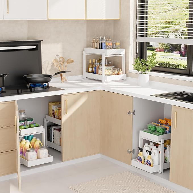 Bamboo Wood Under Sink Organizer 1 Pack, Pull Out Cabinet Organizer 2 Tier - Image 4