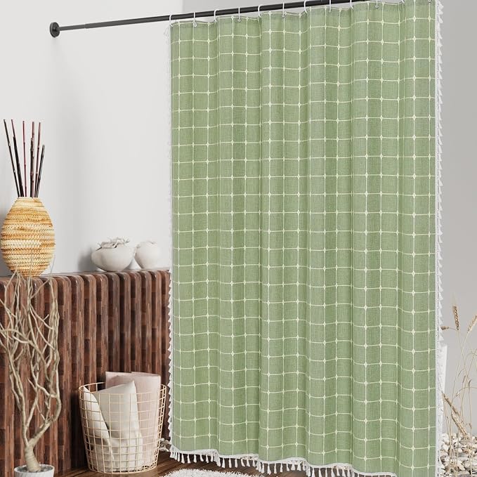 MitoVilla Boho Small Stall Shower Curtain 36 x 72, Sage Green Half Size Narrow - Image 2